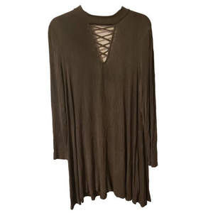 𝅺Entro Womens Size Sm‎ Criss Cross Neckline Dress Olive Green